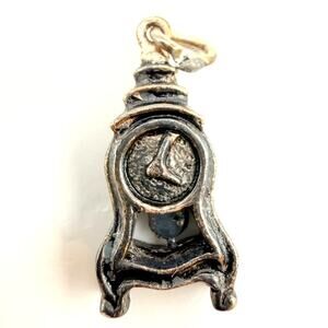 Vtg Signed 800 SF Silver Mantle Clock European Souvineer Charm Movable Pendulum